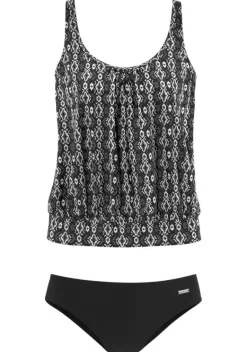 Tankinis|LASCANA Oversize-Tankini Schwarz-Bedruckt