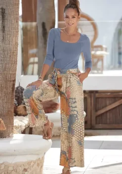 Lange Hosen|Buffalo Palazzohose Orange-Blau-Bedruckt