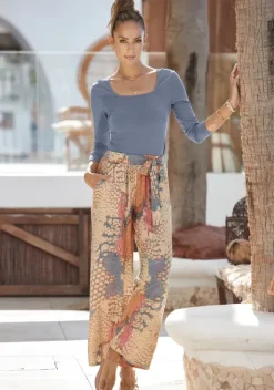 Lange Hosen|Buffalo Palazzohose Orange-Blau-Bedruckt