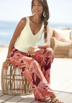 Lange Hosen|LASCANA Palazzohose Orange-Aubergine Bedruckt
