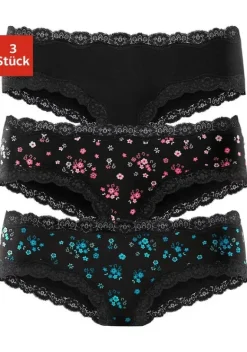 Pantys|Buffalo Panty Koralle-Geblumt, Petrol-Geblumt, Schwarz-Uni