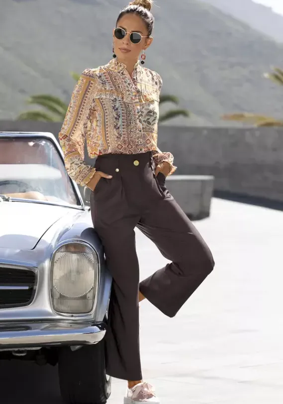 Lange Hosen|LASCANA Paperbag-Hose Aubergine-Washed