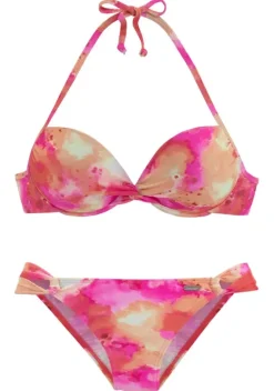 Push-Up-Bikinis|Venice Beach Push-Up-Bikini"Epica" Pink-Orange-Gelb-Bedruckt