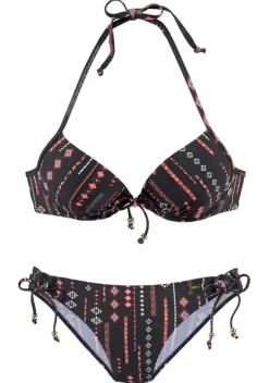 Push-Up-Bikinis|Buffalo Push-Up-Bikini"Inka" Schwarz-Bedruckt