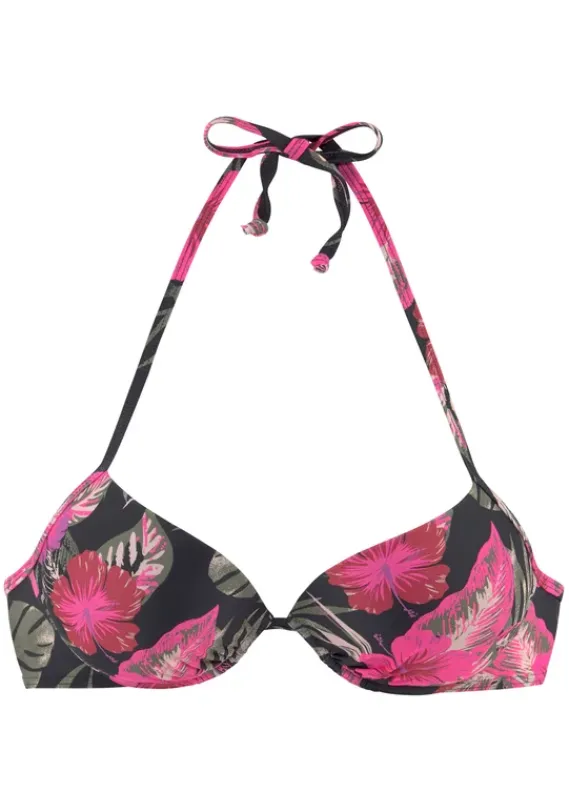 Push-Up-Bikinis|LASCANA Push-Up-Bikini-Top"Elsa" Schwarz-Pink-Bedruckt