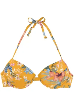 Push-Up-Bikinis|Bench. Push-Up-Bikini-Top"Maui" Gelb-Bedruckt