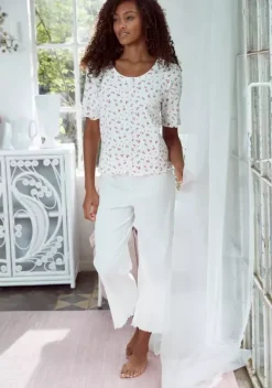 Nachhaltige Nachtwasche|s.Oliver Pyjamaoberteil Weis-Geblumt