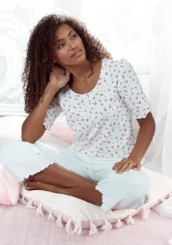 Nachhaltige Nachtwasche|s.Oliver Pyjamaoberteil Weis-Geblumt