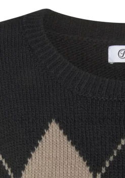 Pullover|Buffalo Rhombenpullover Schwarz-Camelfarben