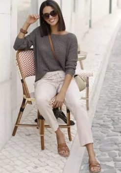 Pullover|LASCANA Rundhalspullover Khaki