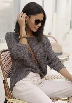 Pullover|LASCANA Rundhalspullover Khaki