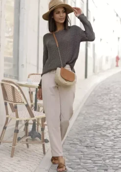 Pullover|LASCANA Rundhalspullover Khaki