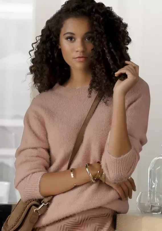 Pullover|LASCANA Rundhalspullover Camelfarben