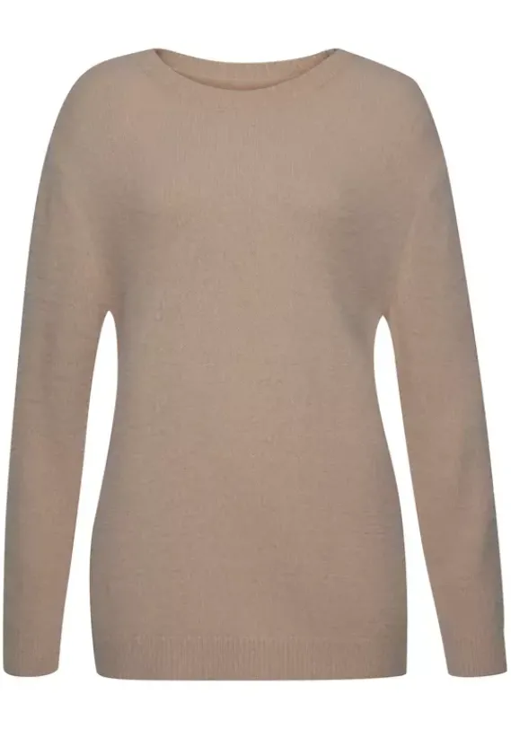 Pullover|LASCANA Rundhalspullover Camelfarben