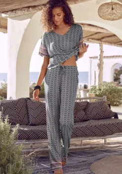 Nachhaltige Nachtwasche|Vivance Dreams Schlafhose Braun Bedruckt