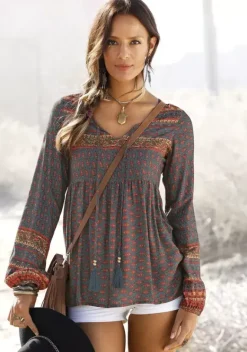 Blusen|Buffalo Schlupfbluse Petrol-Bedruckt