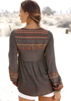 Blusen|Buffalo Schlupfbluse Petrol-Bedruckt