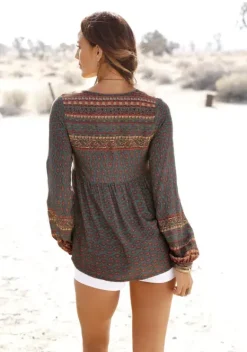Blusen|Buffalo Schlupfbluse Petrol-Bedruckt