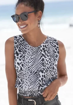 Damenshirts|Vivance Shirttop Creme-Schwarz Bedruckt