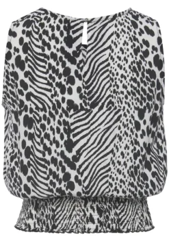 Damenshirts|Vivance Shirttop Creme-Schwarz Bedruckt