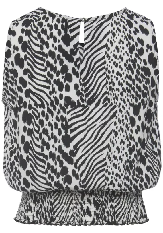 Damenshirts|Vivance Shirttop Creme-Schwarz Bedruckt