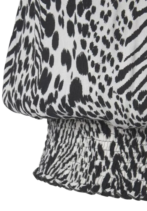 Damenshirts|Vivance Shirttop Creme-Schwarz Bedruckt