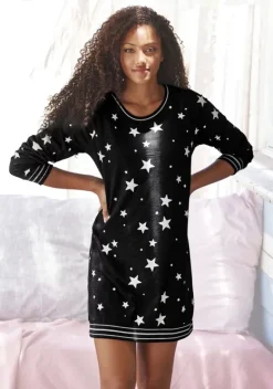 Nachhaltige Nachtwasche|Vivance Dreams Sleepshirt"Wb#Ot4-9Sd8012021-Vd Sternedruck" Schwarz- Weis