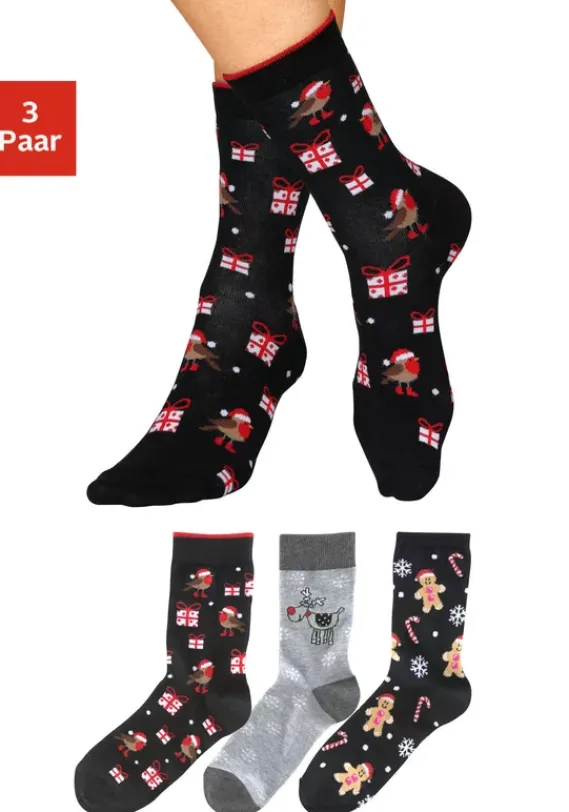 Socken|H.I.S Socken 2X Schwarz-Gemustert, 1X Grau-Gemustert