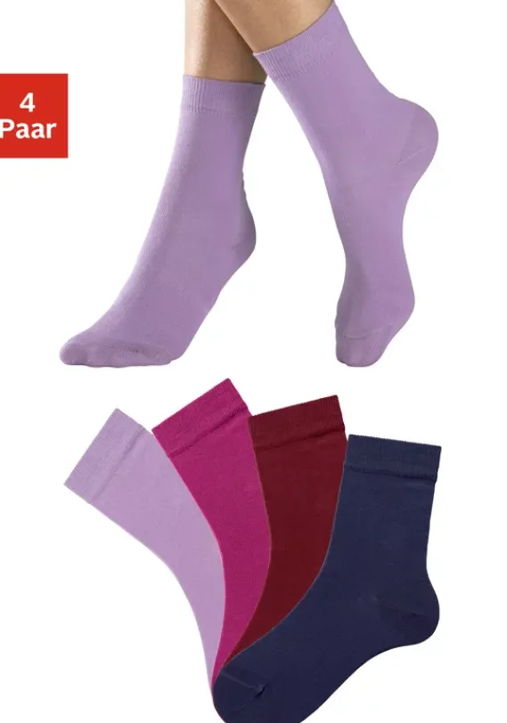 Socken|H.I.S Socken 1X Flieder, 1X Pink, 1X Blau, 1X Bordeaux