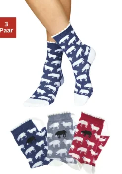 Socken|H.I.S Socken 1X Jeans-Meliert, 1X Grau-Meliert, 1X Rot