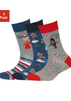 Socken|H.I.S Socken Jeans-Grau-Rot-Gemustert