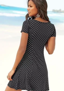 Kurze Kleider|Beachtime Sommerkleid Schwarz-Weis-Gepunktet