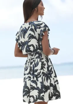 Kurze Kleider|s.Oliver Sommerkleid Sand-Schwarz Bedruckt