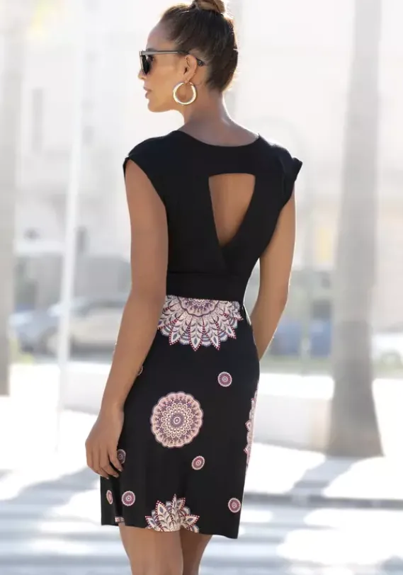 Kurze Kleider|Beachtime Sommerkleid Schwarz-Bedruckt