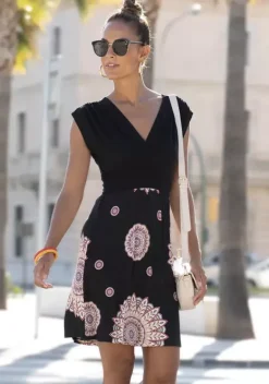 Kurze Kleider|Beachtime Sommerkleid Schwarz-Bedruckt