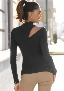 Pullover|LASCANA Stehkragenpullover Schwarz