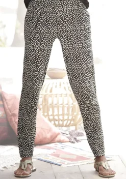 Lange Hosen|s.Oliver Strandhose Schwarz-Creme-Bedruckt