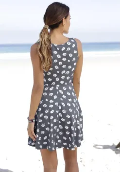Kurze Kleider|Beachtime Strandkleid Graublau-Bedruckt