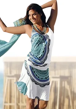 Kurze Kleider|Beachtime Strandkleid Blau-Bedruckt