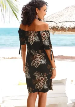 Kurze Kleider|Beachtime Strandkleid Schwarz-Bedruckt