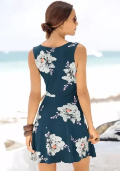 Kurze Kleider|Beachtime Strandkleid Blau-Geblumt