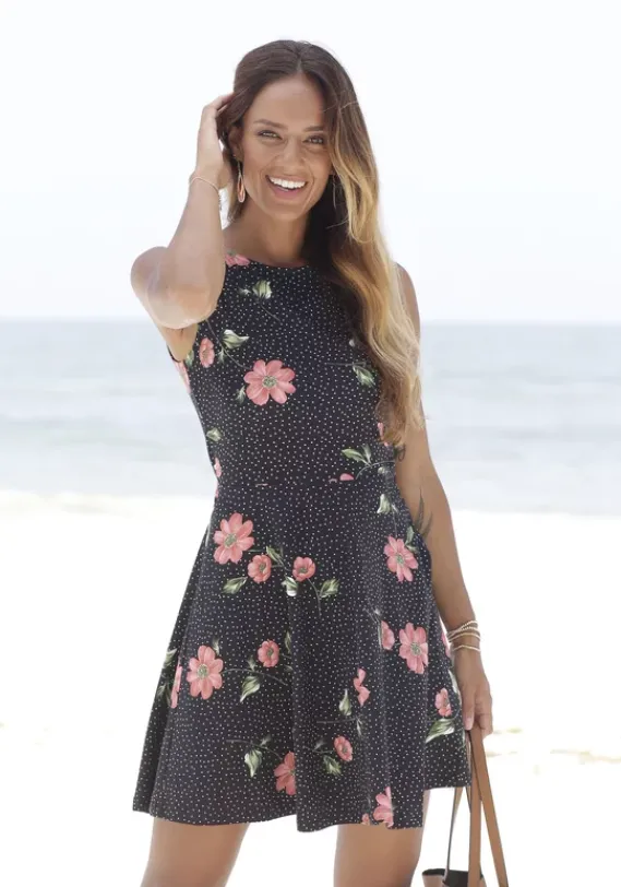 Kurze Kleider|Beachtime Strandkleid Schwarz-Rot