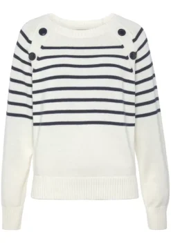Pullover|Vivance Streifenpullover Weis-Marine