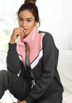 Jacken & Mantel|H.I.S Sweatjacke Anthrazit-Rosa