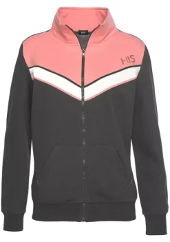 Jacken & Mantel|H.I.S Sweatjacke Anthrazit-Rosa