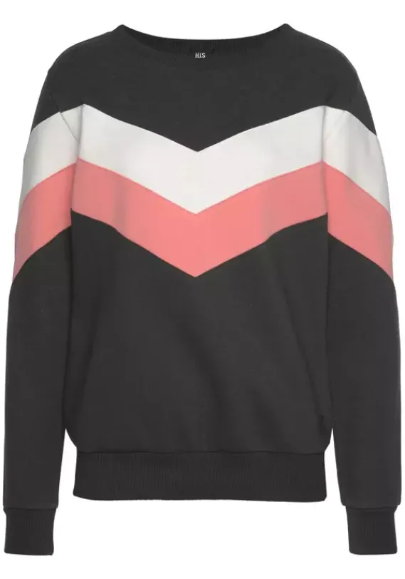 Damenshirts|H.I.S Sweatshirt Anthrazit-Rosa-Weis