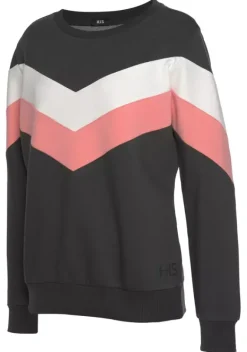 Damenshirts|H.I.S Sweatshirt Anthrazit-Rosa-Weis