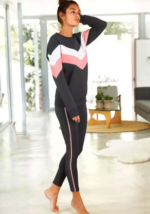 Damenshirts|H.I.S Sweatshirt Anthrazit-Rosa-Weis