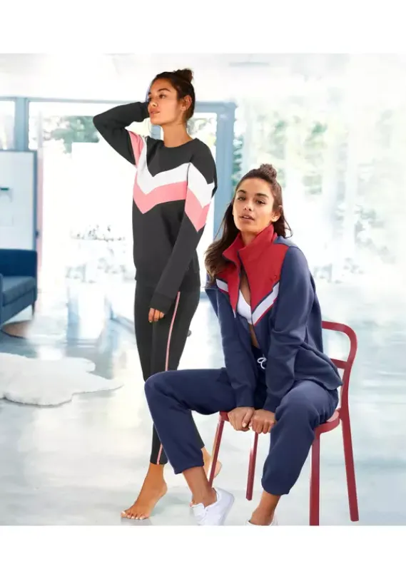 Damenshirts|H.I.S Sweatshirt Anthrazit-Rosa-Weis