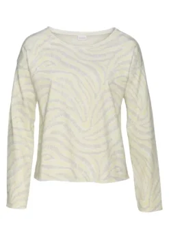 Damenshirts|LASCANA Sweatshirt Hellgelb-Hellgrau-Gemustert